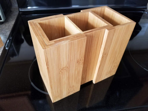 Bamboo Expandable Cooking Utensil Holder, Natural Spatula Spoon Caddy for Counter Stove Top Organizer