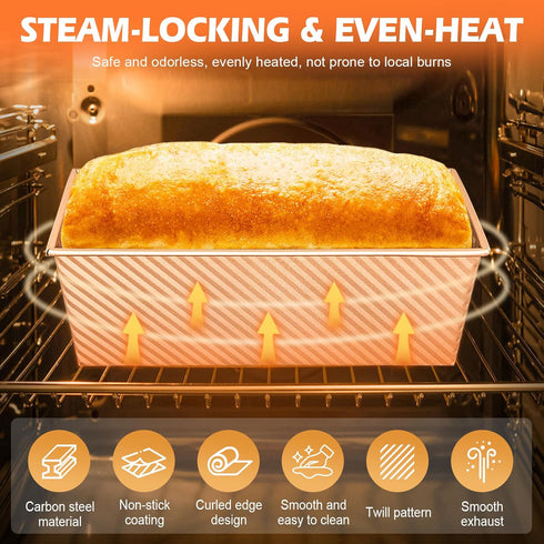 Dipanist 2Pack 2.2LB Large Bread Pan with Lids Dough Capacity, Non-Stick Carbon Steel Bread Pans for Homemade Sandwich