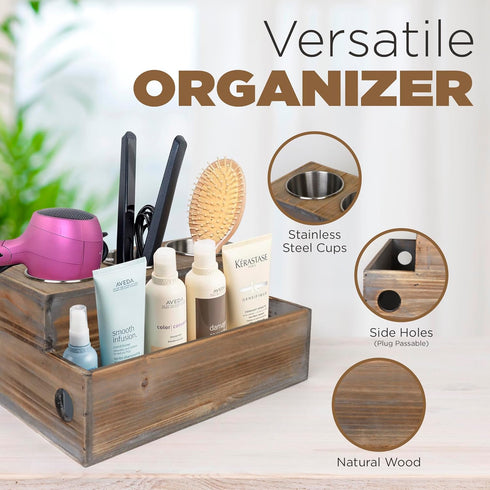 Besti Wooden Hair Dryer Holder – Organizer for Hair Tools and Styling Supplies, Natural Elegant Design