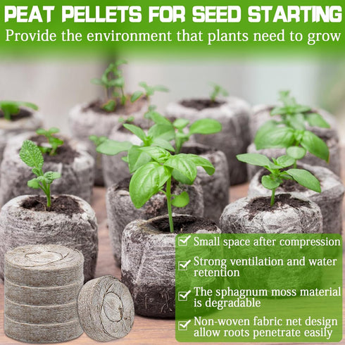 ZeeDix 100 Pcs 30mm Peat Pellets Seed Starter Soil Pods for Vegetable Seedling with 100 Labels & 2 Tools