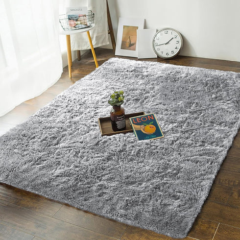 IR Imperial Rooms 4x6 Feet Grey Luxury Area Rug, Soft Fluffy Shaggy Carpet for Living Room, Non-Slip Home Decor