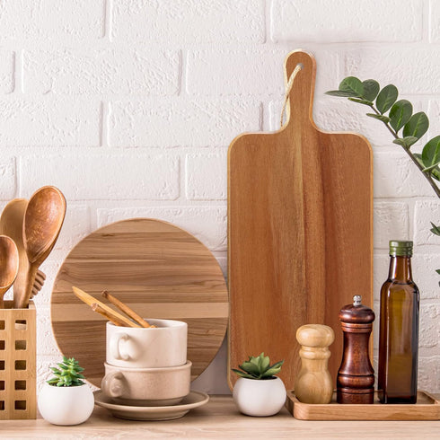 6 Pack (17 7 Acacia Wood Cutting Board with Handle Wooden Kitchen Chopping Boards Large Wooden Charcuterie Boards