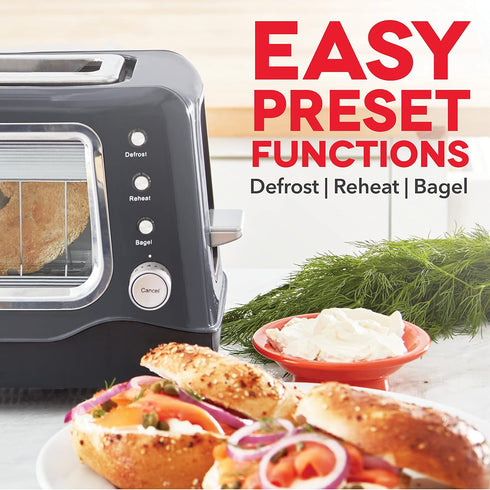 DASH Clear View Toaster: Extra Wide Slot Toaster with See Through Window - Grey