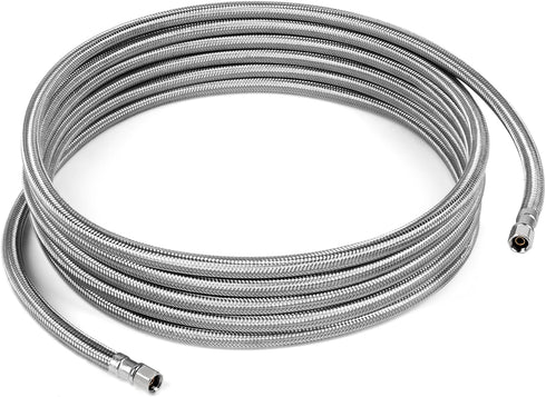 JUWO 18 FT Water Line for Refrigerator, 1/4 Inch Compression Stainless Steel Ice Maker Hose Connector for Medium