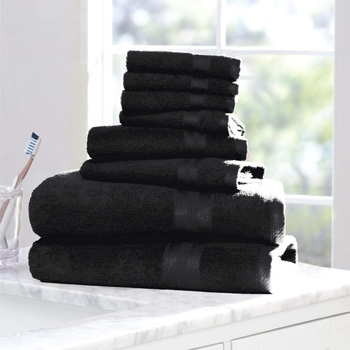 Set 8 Set 100% 2 27x54, 2 16x28 4 13x13 BOUTIQUO Black Towel - Piece Bathroom Towel - Ring Spun Cotton, Bath Towel Hand