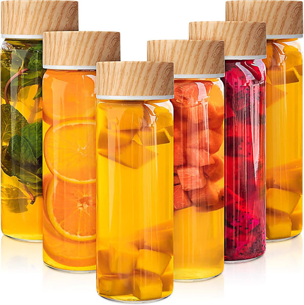 Zubebe 6 Pack 16 oz Glass Juice Bottles with Lids Wide Mouth
