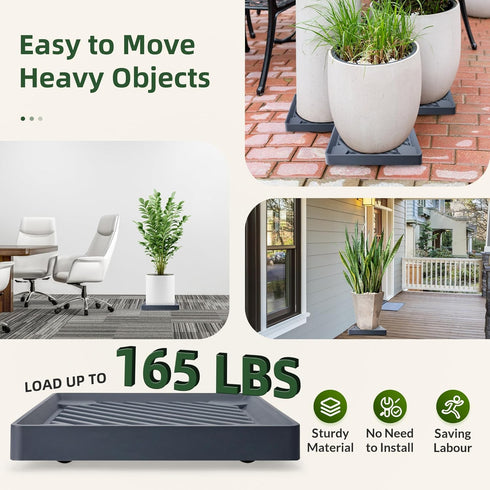 2PCS 9.96 inches REDHUGO Square Plant Caddy with Hidden Wheels, Heavy Duty Rolling Plant Stand Caddy with Wheels, Pot