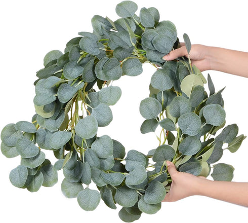 2Pack Artificial Eucalyptus Garland - 6 ft Faux Silk Eucalyptus Leaves Vines for Wedding Backdrop Decor