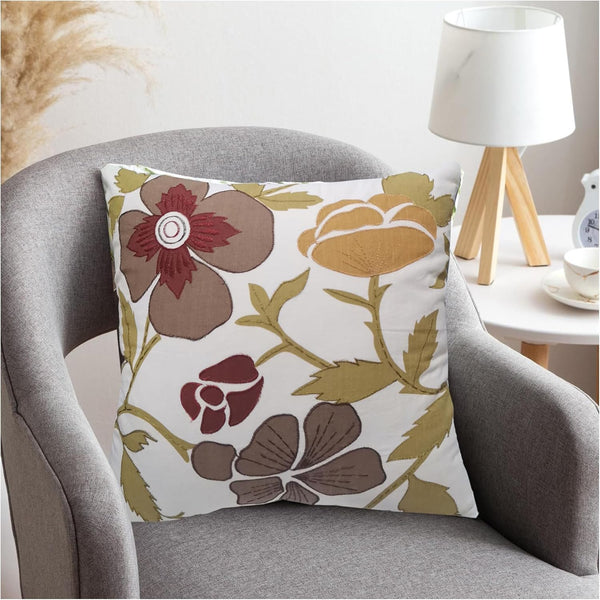Aitliving Throw Couch Pillow Cover Retro Floral Traditional Appliqud Accent Cotton Slub Satin