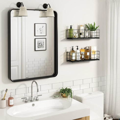4 Set Fixwal Floating Shelves - Hanging Wall Mounted Shelves for Living Room, Kitchen, Bedroom & Bathroom - Decorative