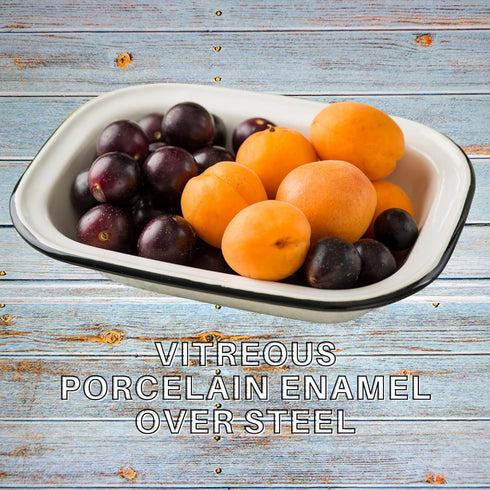 Tablecraft Enamelware Collection - Black Rim Solid White Enamel Rectangular Bread Baking Pan, Vintage Style