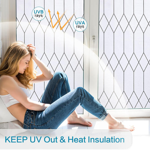 Windimiley Window Privacy Film, Moroccan Lattice Frosted Glass Clings, UV Sun Blocking, 17.5X78.7in, White