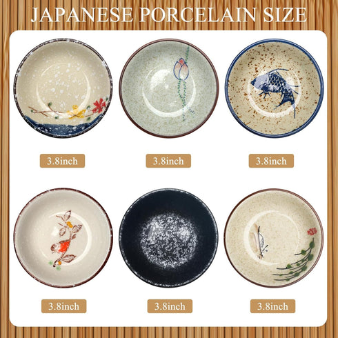 Tioncy Set of 12 Japanese Retro Style Tableware Soy Sauce Dish Set 6 Pcs Asian Soup Spoons 6 Pcs Ramen Spoon Appetizer Plates 3.8 Inch Japanese Rice Spoon for Sushi Sauce Snack