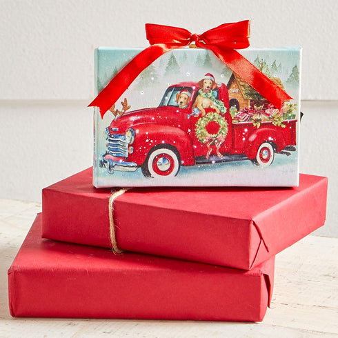 RAZ Imports Tabletop LED Lighted Print Ornament, Dogs Driving A Red Truck, 6 Inch