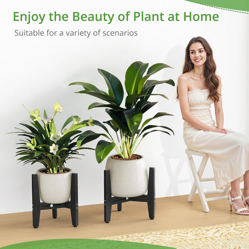 8-12 Inch LUE BONA HDPS Plant Stand Indoor Outdoor, Adjustable Mid Century Modern Stand for Plants Pots, Black