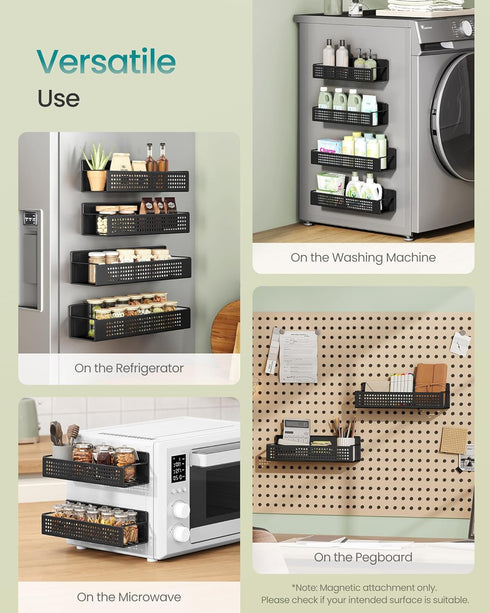 Set 4, 2 2 UKCS061B01 SONGMICS Strong Magnetic Spice Rack for Refrigerator, of Large and Small Kichen Magnetic Shelves