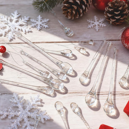 32 OuMuaMua Pcs Glass Raindrop Christmas Ornaments Crystal Teardrop Hanging Ornaments Clear Chandelier Drop Pendant