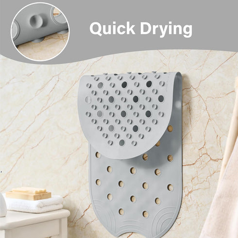 31x14 Inch, Rubber Bathtub Mat Shower Mat Non-Slip, Bath Tub Floor Mat with Suction Cups and Drainage Holes, Grey