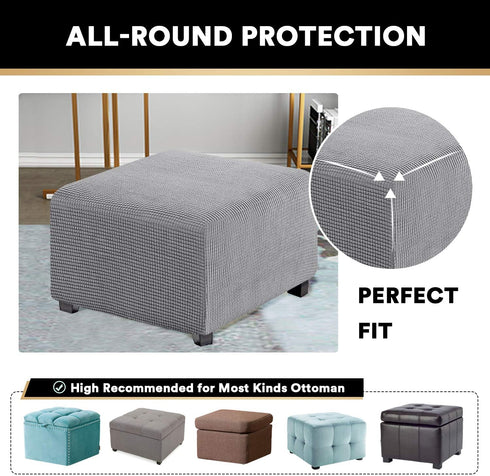 PrinceDeco Stretch Ottoman Cover Ottoman Slipcovers Square for Living Room Foot Stool Stretch Covers to Fit Ottoman