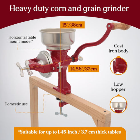 Estrella Cast Iron Manual Crank Corn Grain Grinder, 14" Tall & 5" Hopper