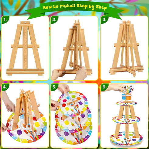 3 Tier Art Paint Party Cupcake Stand, Multicolor Party Holder for Paintbrush Birthday Party Supplies