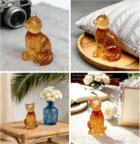 Amber Cat Figurines Statue Decor Cat Memoial Gifts for Cat Lovers Mom Women,Knick Knacks for Shelf, Bookshelf