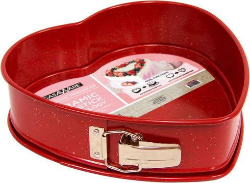 casaWare 10-Inch Heart Springform Pan, NonStick Ceramic Coated Red Granite