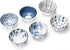Japanese Rice Bowls Set of 6, Vintage Blue White Porcelain Cereal Bowls, Stackable, Microwaveable & Oven Safe