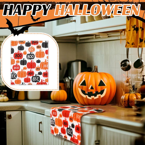 Mindsoft 36 Pcs Halloween Reusable Paper Towels Rolls Washable Bulk Halloween Boo Ghost Pumpkin Kitchen Dish Towels