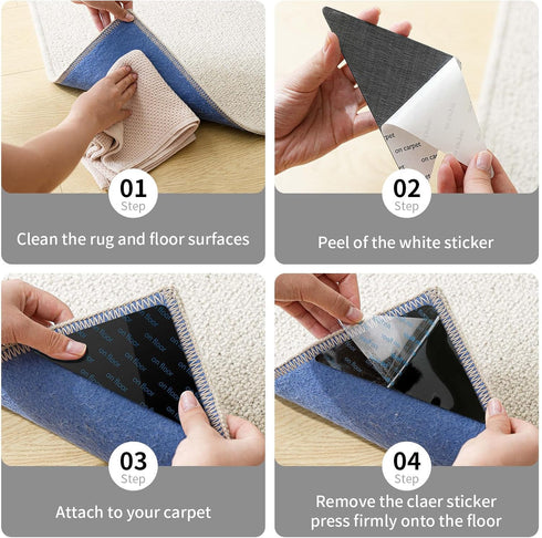 12PCS Non Slip Rug Grippers, Anti Slip Carpet Pads for Hardwood Floors/Tile/Mats, Keep Area Rugs Flat and Easily Peel