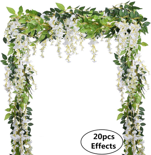 DearHouse 4Pcs Artificial Wisteria Garland, 6.6Ft/Piece Silk Hanging Flower Vine for Home Garden Outdoor Wedding Decor