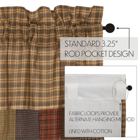 VHC Brands Cedar Ridge Bordered Window Treatment Curtain, Valance 16x60, Cedar Green Patchwork