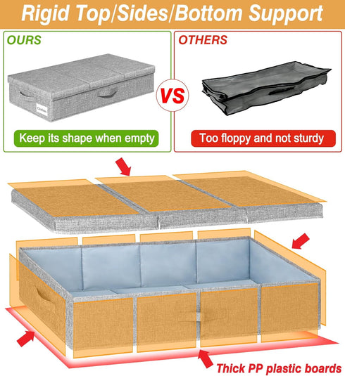 punemi Under Bed Storage with Lids, 2 Pack Large Containers for Clothes, Foldable Stackable Organizer Bins