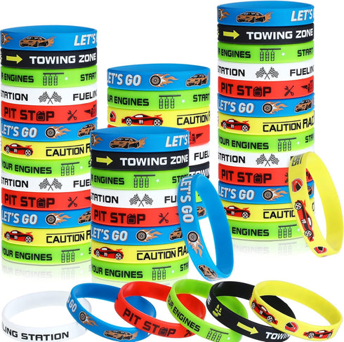 Skylety 24 Pack Race Car Party Favors, Race Car Silicone Bracelets, Racing Checkered Flag Wristbands for Birthday Party