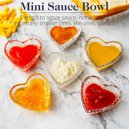 3'' Glass Bowl 2oz Glass Prep Bowls Stackable Mini Heart-shaped Glass Dip Bowls for Kitchen Microwave & Dishwasher Safe,Set of 6 by kanpura
