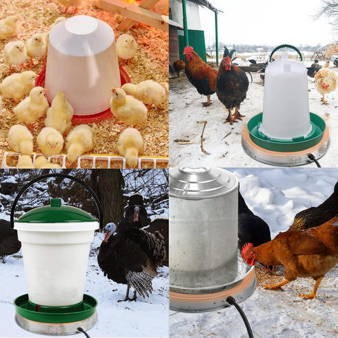 3 Gallons(11 inch), 125W Poultry Chicken Water Heater: Chicken Water Heater Base for Winter, for Plastic/Metal Poultry