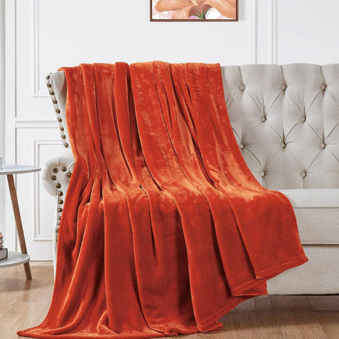 Walensee Fleece Blanket Plush Throw - Twin Size 60x80 Orange, Super Soft Microfiber Flannel for All Seasons