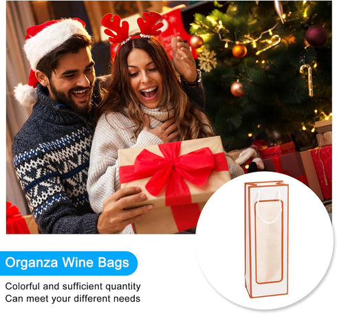 uxcell Wine Bags, 20pcs Wine Gift Bags with Rope Handles, Paper Wine Tote Bag with Clear Window, White Orange