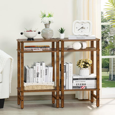 3-Tier YUFAM Side Table End Table Tall Night Stand for Living Room Bedroom Bathroom Office Furniture Brown