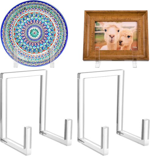 2 Pcs Clear Acrylic Easel Stand for Display, 8 Inch Plate Holder, Bowl Stands, Vinyl Record Storage, Decorative Photo