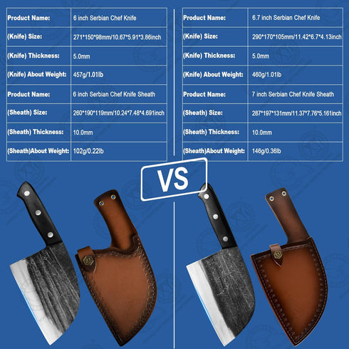 XYJ 6 Inch Serbian Chef Knife with Sheath, Handmade Forged Outdoor Kitchen Butcher Knife