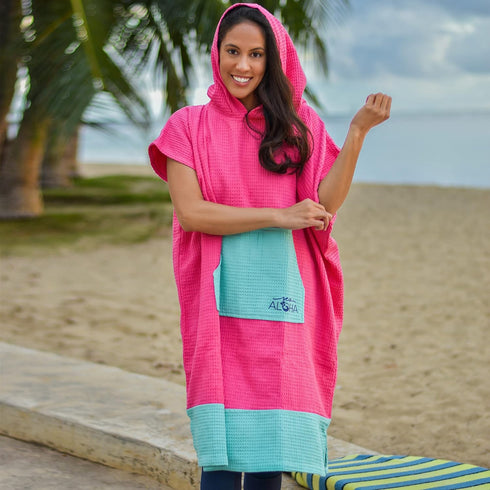 Sea Aloha 100% Surf Poncho for Women - Hooded Towel for Adults - Cotton Beach Changing Cover-Up for Surf, Beach, Pool