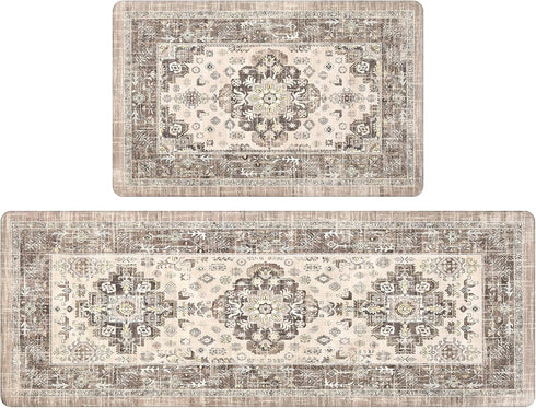 Pauwer Anti Fatigue Kitchen Mat Set of 2, Non Slip Cushioned Kitchen Rugs, Waterproof PVC Foam Runner