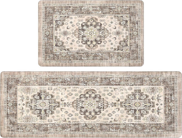 Pauwer Anti Fatigue Kitchen Mat Set of 2, Non Slip Cushioned Kitchen Rugs, Waterproof PVC Foam Runner