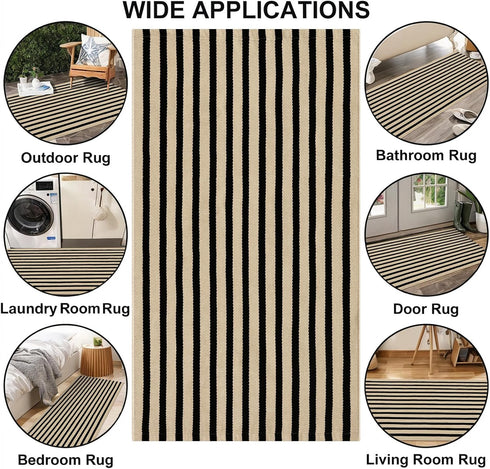 Front Door Mat Outside Entrance, 2'x4.3' Cotton Machine Washable Outdoor Doormat, Reversible Layered Mats