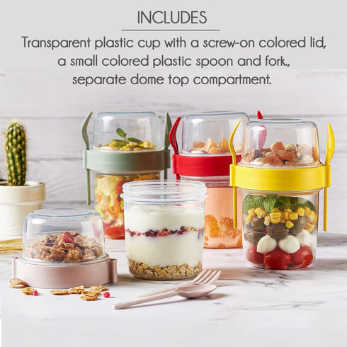 4 Pack 22 oz Crystalia On The Go Yogurt Parfait Cups with Lids & Spoon, Large Breakfast Plastic Bowls with Topping