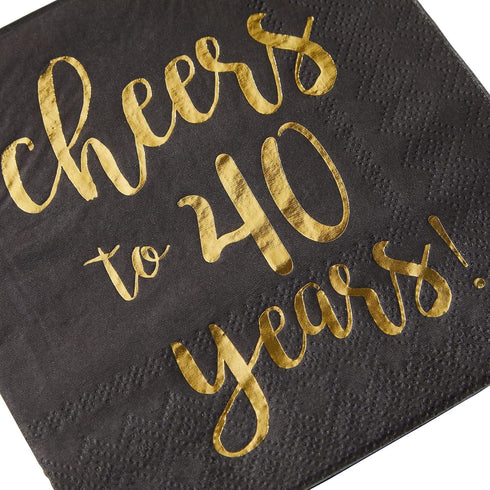 BLUE PANDA 40th Birthday Napkins - 50-Pack 3-Ply 5 x 5 in Black & Gold Foil - Cheers to 40 Years Design for Birthday &