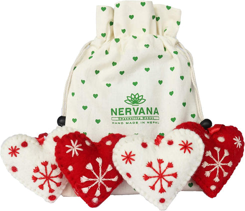 Hearts Christmas Ornaments Set of 4, 100% Pure New Zealand Wool Handmade Eco-Friendly Decor