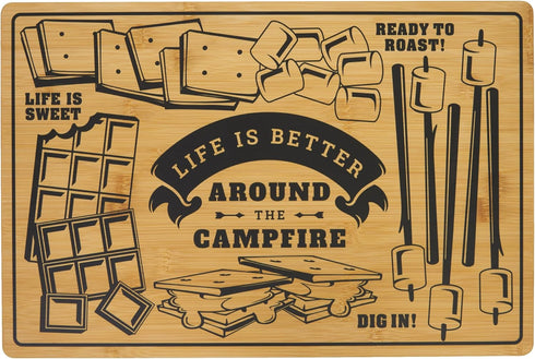 Farberware Bamboo Campfire Cutting Board, 12x18 Inch, Reversible Kitchen Board with Recessed Handles for Meal Prep
