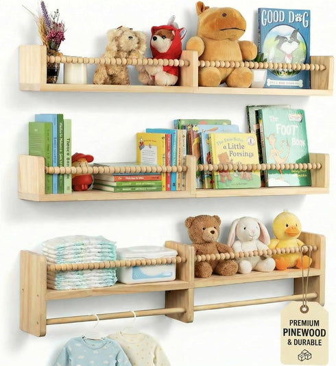 Stelzriede Floating Book Shelves for Nursery Nursery Shelves for Wall with Hanging Rod